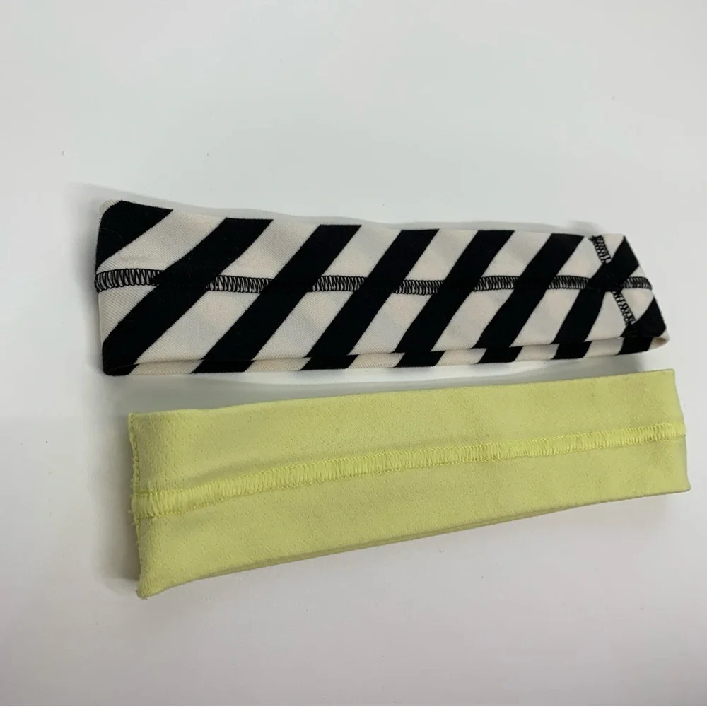 Lululemon Black & White Stripe & Lemon Yellow + Zara Boho String Headband Lot